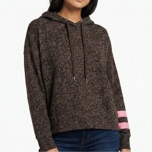 Sundry stripe floral hoodie brown leopard print With stripe sleeve 1/ small NEW